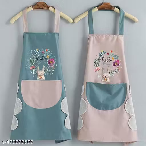 Kitchen Apron Cute Bear With Center Pocket Hand Towel Women and Men Chef Cooking Cute Unisex Apron Washable PVC Waterproof(PACK - 1)