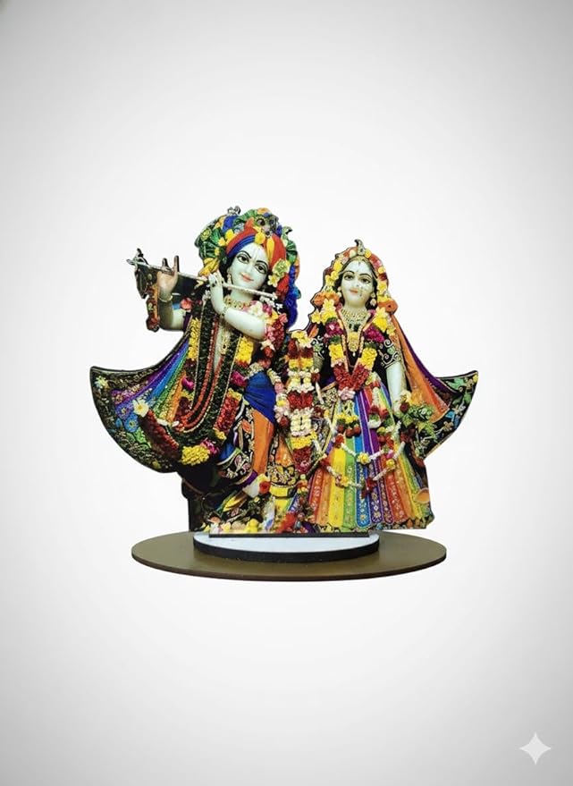 Handmade Radha Krishna Decorative Tabletop | Real Craft Laminated Cardboard Showpiece with Stand | Ideal for Home Temple & Gifting. Brand: Generic