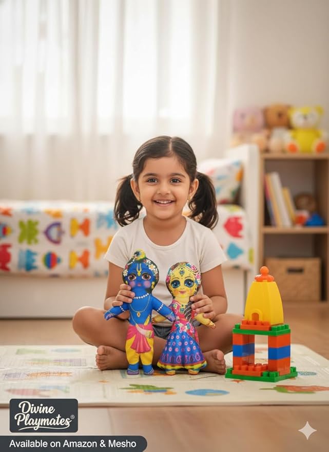 Radha Krishna 8 Inch Divine Soft Toy | Spiritual Plush Dolls for Kids & Home Décor – Washable, Devotional & Peaceful Companion.