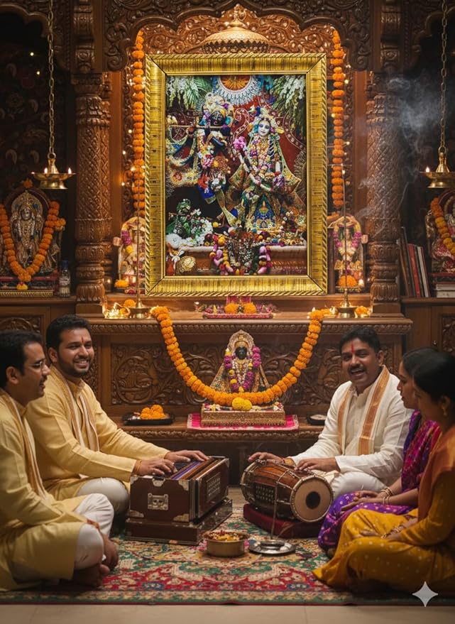 Radha Krishna Vrindavan Dham Wall Frame | Divine ISKCON Style Photo Frame with Golden Border | Vibrant Hindu Religious Art | Spiritual Home Temple & Living Room Decor | 20x15 cm Daily Bhagavatam Wall Art