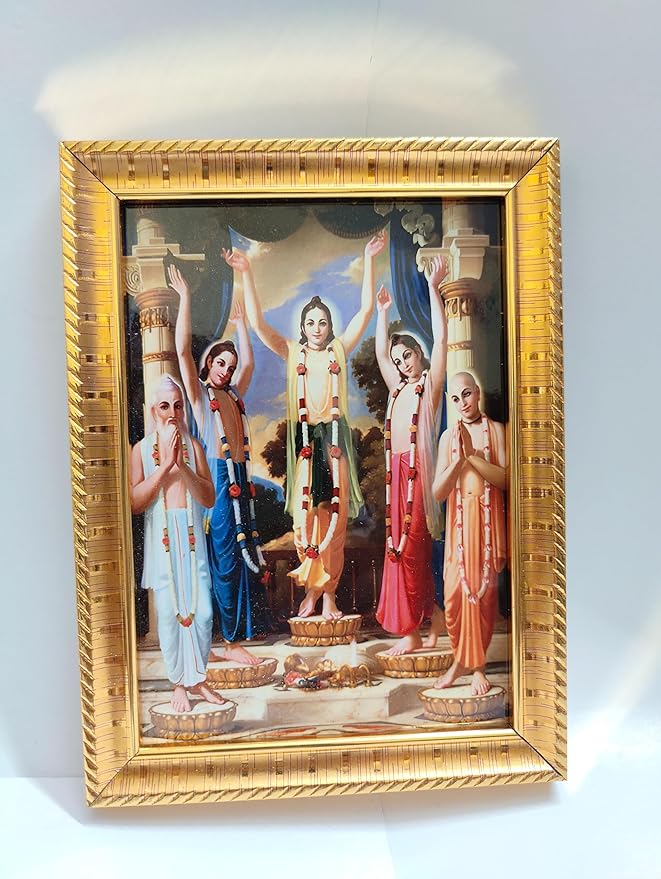 PanchTattva Golden Wooden Photo Frame | Lord Chaitanya Mahaprabhu & Associates | Wall & Table Decor | Made in India | Size 20 x 15 cm Brand: Generic
