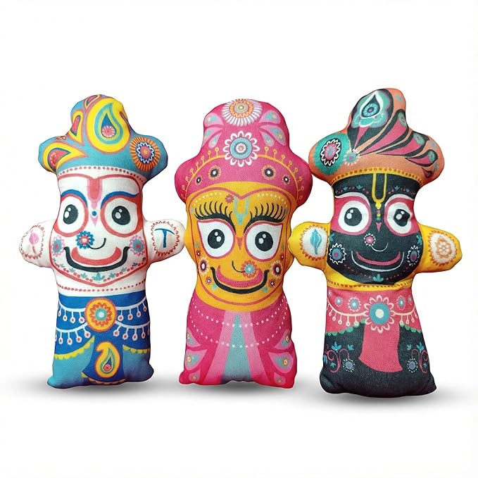 Lord Jagannath, Balabhadra & Subhadra Cute Stuffed Toys Set for Children | | Premium Fabric Stuffed Idols | Kids-Friendly Devotional Toys | Home Temple & Gifting, Ideal for Play, Travel & Return Gifts